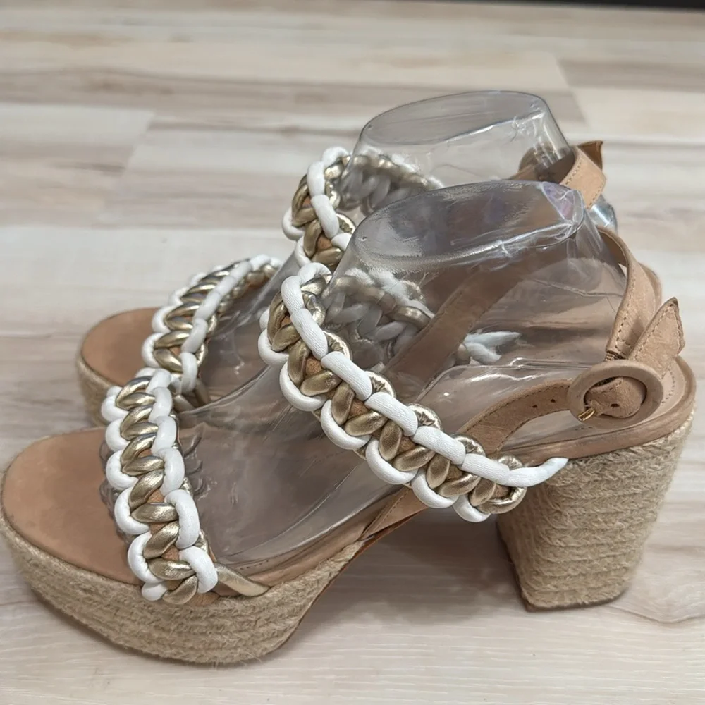 SCHUTZ Juliet Platform Sandals Chain Detail Espadrille Block Heel Size 11